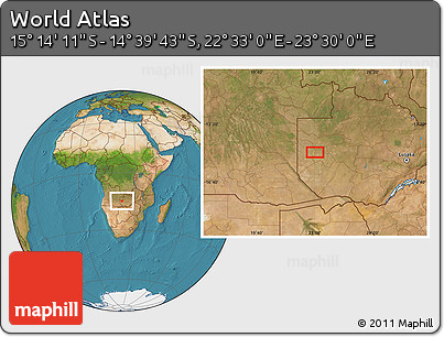 Satellite Location Map of the Area around 14° 56' 57" S, 23° 1' 29" E