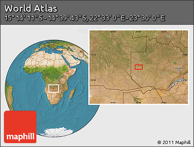 Satellite Location Map of the Area around 14° 56' 57" S, 23° 1' 29" E