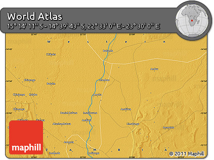 Physical Map of the Area around 14° 56' 57" S, 23° 1' 29" E