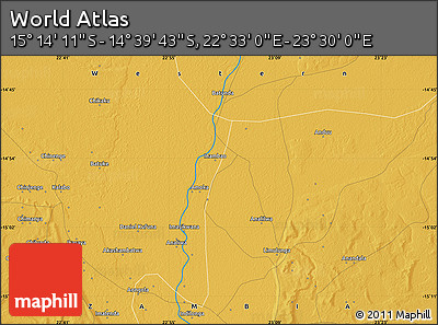 Physical Map of the Area around 14° 56' 57" S, 23° 1' 29" E