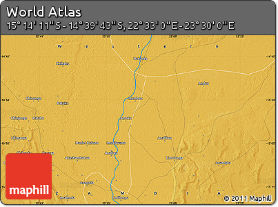 Physical Map of the Area around 14° 56' 57" S, 23° 1' 29" E