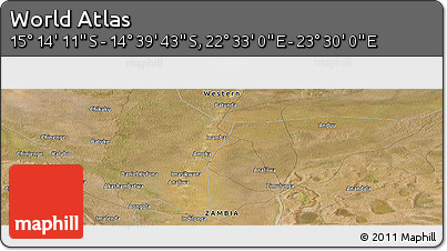 Satellite Panoramic Map of the Area around 14° 56' 57" S, 23° 1' 29" E