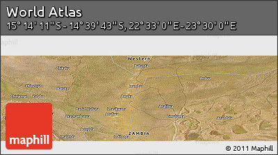 Satellite Panoramic Map of the Area around 14° 56' 57" S, 23° 1' 29" E