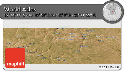 Satellite Panoramic Map of the Area around 14° 56' 57" S, 24° 43' 30" E