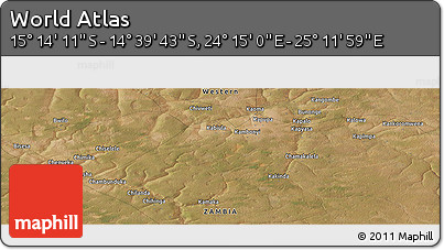 Satellite Panoramic Map of the Area around 14° 56' 57" S, 24° 43' 30" E