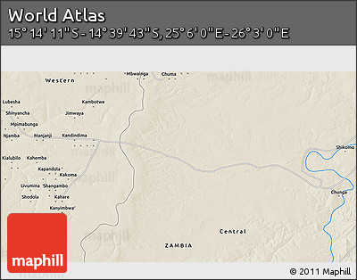 Shaded Relief 3D Map of the Area around 14° 56' 57" S, 25° 34' 30" E