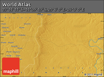Physical Map of the Area around 14° 56' 57" S, 25° 34' 30" E