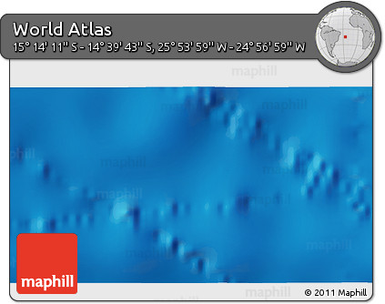 Physical 3D Map of the Area around 14° 56' 57" S, 25° 25' 29" W