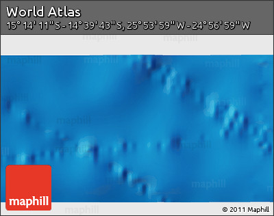 Physical 3D Map of the Area around 14° 56' 57" S, 25° 25' 29" W