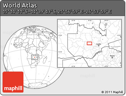Blank Location Map of the Area around 14° 56' 57" S, 26° 25' 29" E