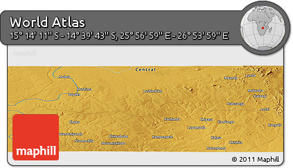 Physical Panoramic Map of the Area around 14° 56' 57" S, 26° 25' 29" E