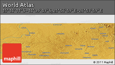 Physical Panoramic Map of the Area around 14° 56' 57" S, 26° 25' 29" E