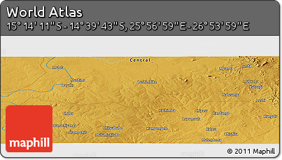 Physical Panoramic Map of the Area around 14° 56' 57" S, 26° 25' 29" E
