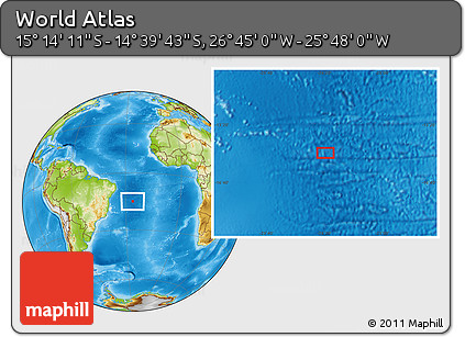 Physical Location Map of the Area around 14° 56' 57" S, 26° 16' 29" W