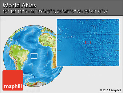 Physical Location Map of the Area around 14° 56' 57" S, 26° 16' 29" W