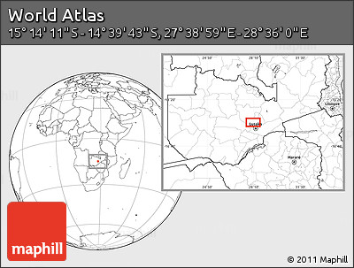 Blank Location Map of the Area around 14° 56' 57" S, 28° 7' 30" E