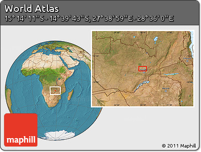 Satellite Location Map of the Area around 14° 56' 57" S, 28° 7' 30" E