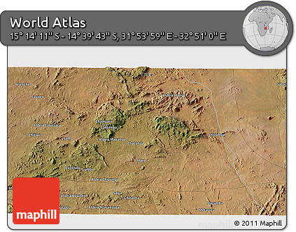Satellite 3D Map of the Area around 14° 56' 57" S, 32° 22' 30" E