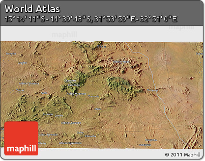 Satellite 3D Map of the Area around 14° 56' 57" S, 32° 22' 30" E