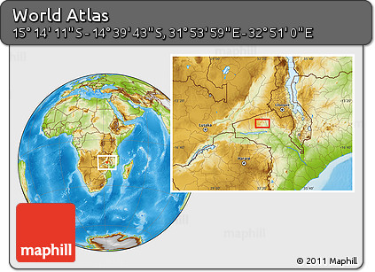 Physical Location Map of the Area around 14° 56' 57" S, 32° 22' 30" E