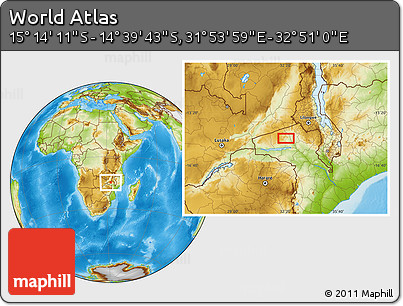 Physical Location Map of the Area around 14° 56' 57" S, 32° 22' 30" E