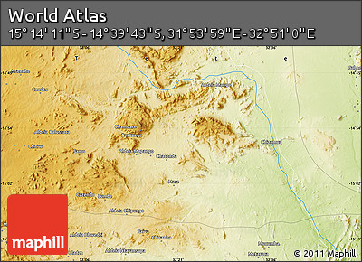 Physical Map of the Area around 14° 56' 57" S, 32° 22' 30" E