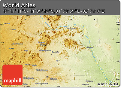 Physical Map of the Area around 14° 56' 57" S, 32° 22' 30" E