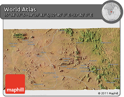 Satellite 3D Map of the Area around 14° 56' 57" S, 33° 13' 30" E