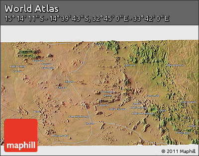 Satellite 3D Map of the Area around 14° 56' 57" S, 33° 13' 30" E