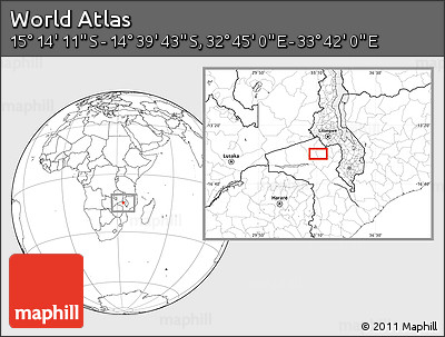 Blank Location Map of the Area around 14° 56' 57" S, 33° 13' 30" E