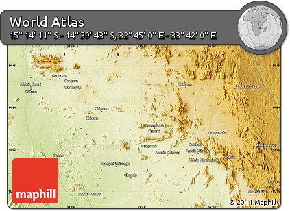 Physical Map of the Area around 14° 56' 57" S, 33° 13' 30" E