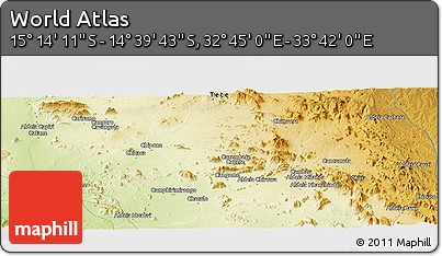 Physical Panoramic Map of the Area around 14° 56' 57" S, 33° 13' 30" E