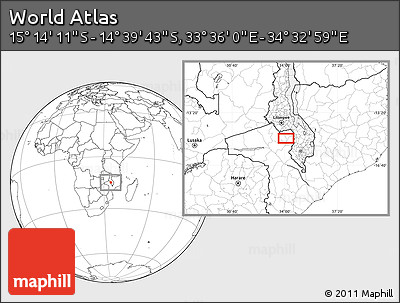 Blank Location Map of the Area around 14° 56' 57" S, 34° 4' 30" E