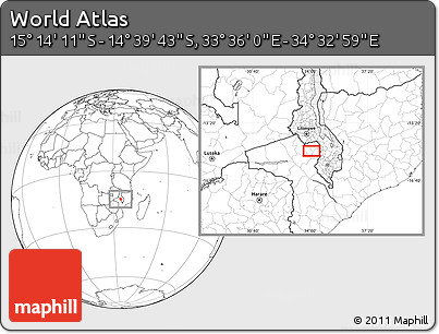 Blank Location Map of the Area around 14° 56' 57" S, 34° 4' 30" E