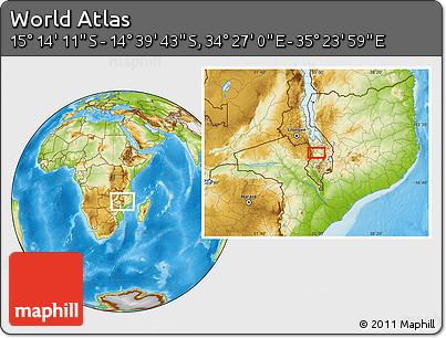 Physical Location Map of the Area around 14° 56' 57" S, 34° 55' 29" E