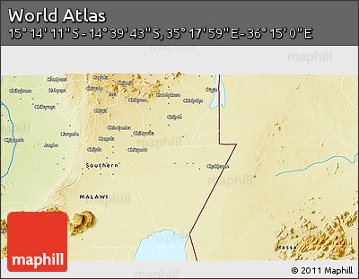 Physical 3D Map of the Area around 14° 56' 57" S, 35° 46' 29" E