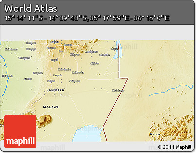Physical 3D Map of the Area around 14° 56' 57" S, 35° 46' 29" E