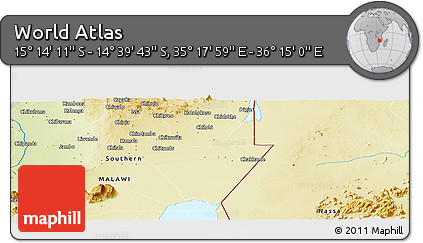 Physical Panoramic Map of the Area around 14° 56' 57" S, 35° 46' 29" E