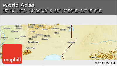 Physical Panoramic Map of the Area around 14° 56' 57" S, 35° 46' 29" E