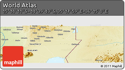 Physical Panoramic Map of the Area around 14° 56' 57" S, 35° 46' 29" E
