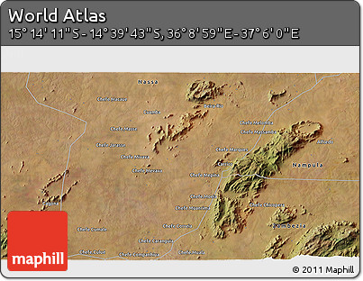 Satellite 3D Map of the Area around 14° 56' 57" S, 36° 37' 30" E