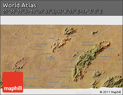 Satellite 3D Map of the Area around 14° 56' 57" S, 36° 37' 30" E