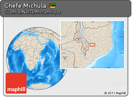 Shaded Relief Location Map of Chefe Michula