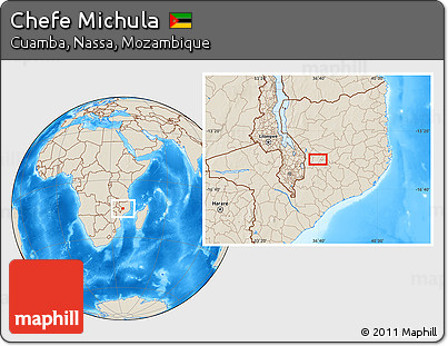 Shaded Relief Location Map of Chefe Michula