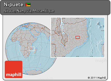 Gray Location Map of Nipuete, hill shading