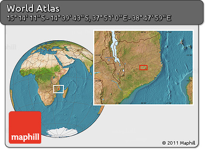 Satellite Location Map of the Area around 14° 56' 57" S, 38° 19' 30" E