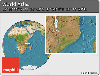 Satellite Location Map of the Area around 14° 56' 57" S, 38° 19' 30" E