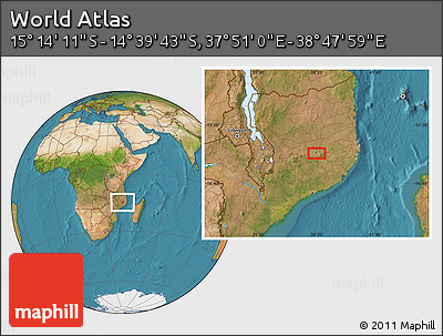 Satellite Location Map of the Area around 14° 56' 57" S, 38° 19' 30" E