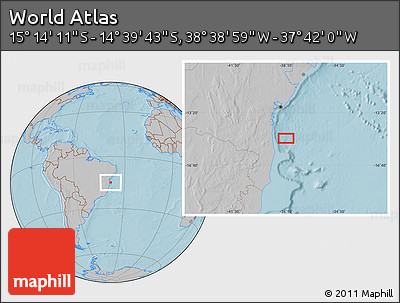 Gray Location Map of the Area around 14° 56' 57" S, 38° 10' 29" W, hill shading