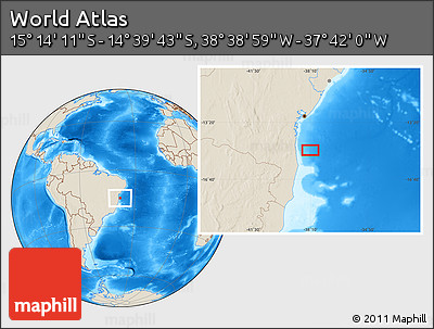 Shaded Relief Location Map of the Area around 14° 56' 57" S, 38° 10' 29" W